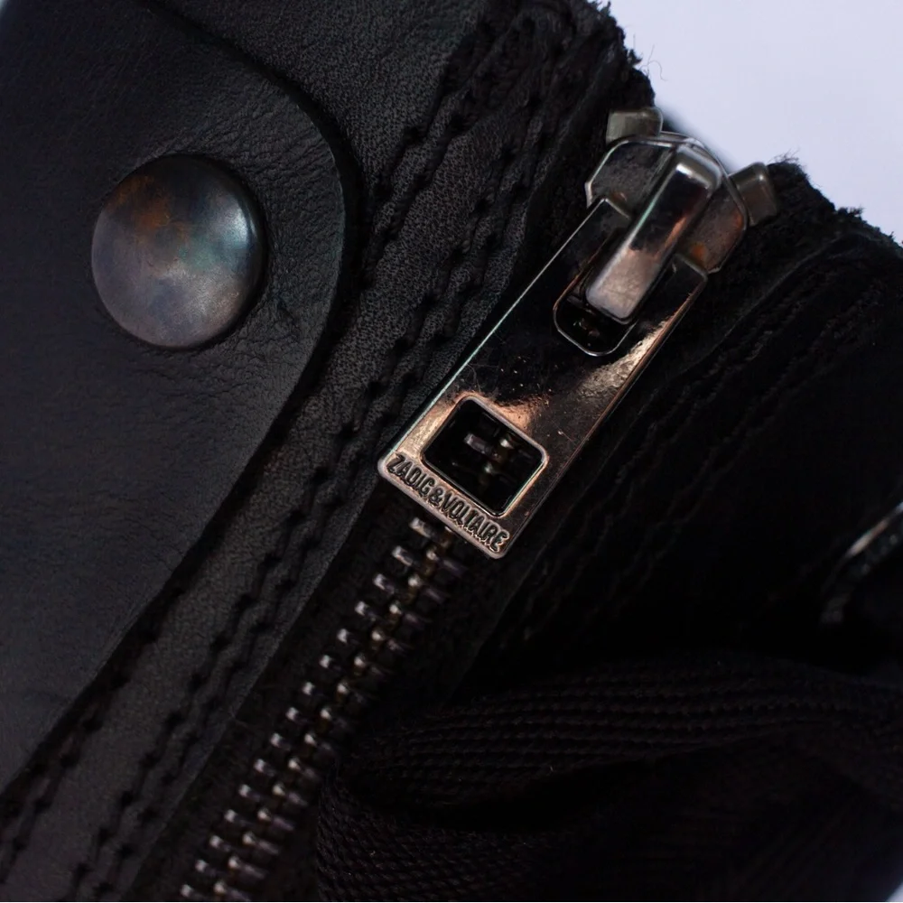 568$MRP Zadig & Voltaire Joe Boots Black Leather Lace Up Zip Logo Boots , Sz 38 - Picture 12 of 16